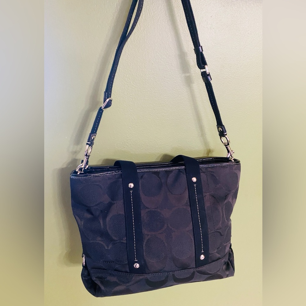 Coach Black Monogram Shoulder Bag with Adjustable Strap
